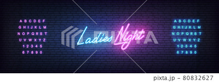 Ladies Night neon template. Glowing neon lettering Ladies Night sign 80832627
