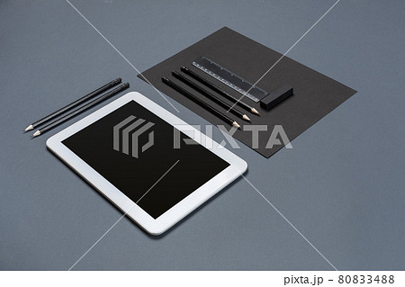 Mockup business brand template on gray background. Set of black stationery. Mockup business brand template on gray background. Set of black stationery. 80833488