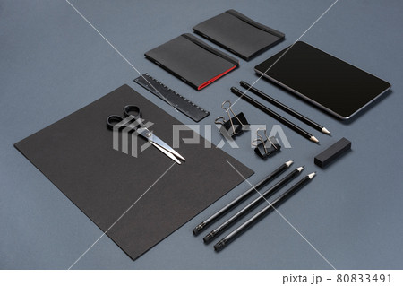 Mockup business brand template on gray background. Set of black stationery. Mockup business brand template on gray background. Set of black stationery. 80833491