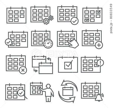 Calendar line icons set on white background Calendar line icons set on white background 80833549