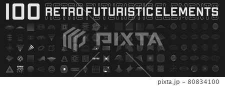 Set of retrofuturistic design elements. Perspective grids, tunnels, RETRO title, polar grid, geometry, portals, gravity visualization. Pack of cyberpunk 80s style design elements. Vector Set of retrofuturistic design elements. Perspective grids, tunnels, RETRO title, polar grid, geometry, portals, gravity visualization. Pack of cyberpunk 80s style design elements. Vector 80834100