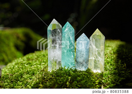 Gemstones minerals on mysterious nature background. Magic Rock for Crystal Ritual, healing spiritual practice. Gemstones minerals on mysterious nature background. Magic Rock for Crystal Ritual, healing spiritual practice. 80835388