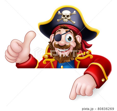Pirate Captain Cartoon Peeking Sign Background 80836269