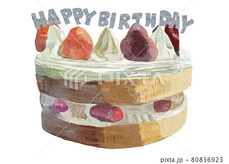 誕生日銀ホールケーキ_リアルタッチ_はがき 80836923