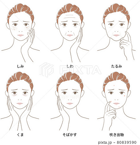 女性 美容 肌悩み 加齢 肌トラブルのイラスト素材