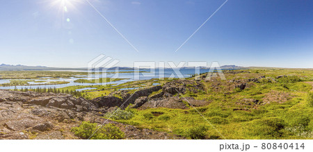 Panoramic picture over Thingvellir national park on Iceland in summer during daytime Panoramic picture over Thingvellir national park on Iceland in summer during daytime 80840414