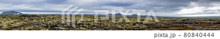 Panoramic picture of typical rough volcano formed landscape in Iceland during daytime Panoramic picture of typical rough volcano formed landscape in Iceland during daytime 80840444
