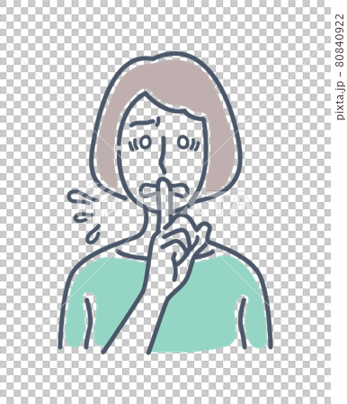慌てて内緒のポーズをする女性 アイコン 正面 上半身のイラスト素材