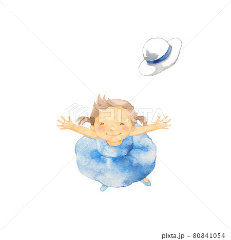 両手を広げる元気な女の子と白い帽子のイラスト素材
