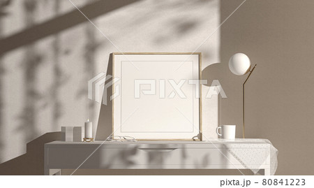Blank wood square frame mock up interior background 80841223