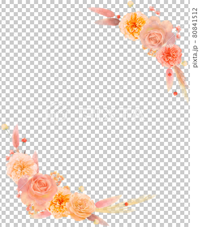 秋色の花と植物の美しい白バック秋のフレームイラスト素材 80841512