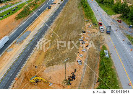 Aerial view of reconstruction add new line in interchange freeway 85 highway Aerial view of reconstruction add new line in interchange freeway 85 highway 80841643