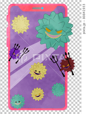 Illustration of a smartphone with a virus attached Pink smartphone version 80841933