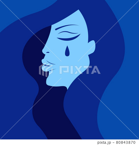 Crying woman with tear on her face. Alone illustration 80843870