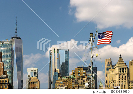 Lower Manhattan downtown in New York City Skyline with urban skyscrapers business district of America Lower Manhattan downtown in New York City Skyline with urban skyscrapers business district of America 80843999