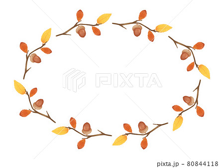 ナチュラルかわいい 秋の葉っぱとどんぐりのフレーム のイラスト素材