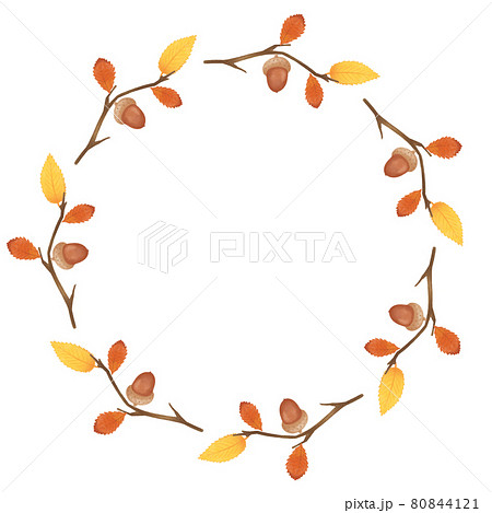 ナチュラルかわいい 秋の葉っぱとどんぐりのフレームのイラスト素材