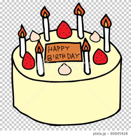 生クリームと苺デコレーションのバースデーケーキ バースデープレートあり のイラスト素材