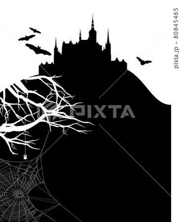 halloween theme vector background with vampire castle and spider web 80845465