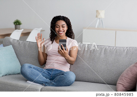 Video call, social distance, be safe and modern...の写真素材 [80845985] - PIXTA
