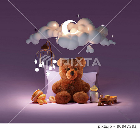 Fluffy baby teddy bear sleeping under the moon and stars Fluffy baby teddy bear sleeping under the moon and stars 80847583