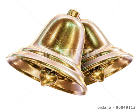 3D render of two cozy golden Christmas bells isolated on white 80849112