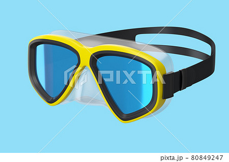 Yellow diving mask isolated on a blue background 80849247