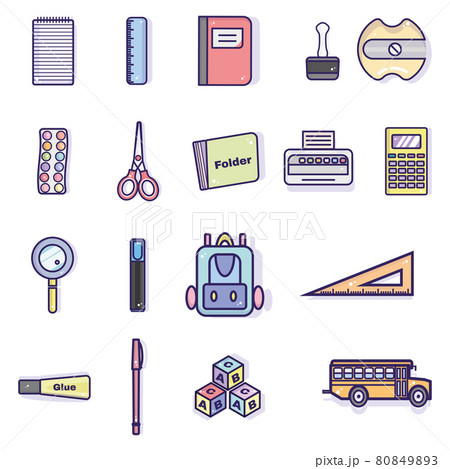 Set of different school supplies icons Set of different school supplies icons 80849893