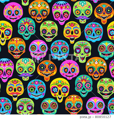 Seamless pattern with sugar skulls for holiday home decoration. Day of the dead 80850127