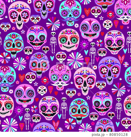 Seamless pattern with sugar skulls for holiday home decoration. Day of the dead 80850128