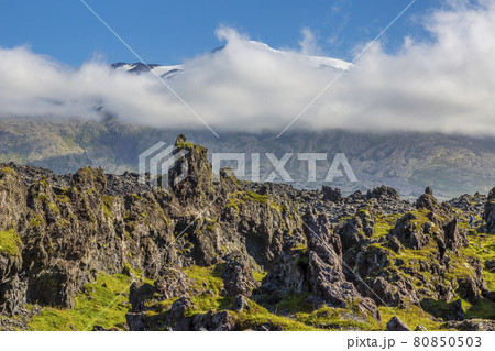 View on Snaefellsjokul volcano summit in summer during daytime 80850503