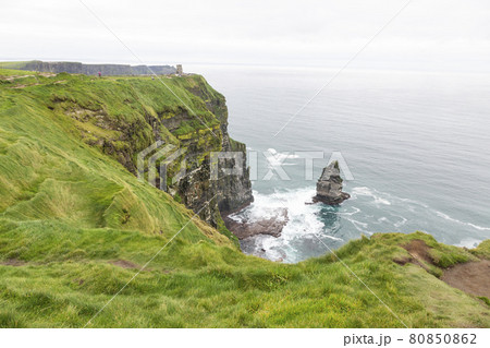View over cliff line of the Cliffs of Moher in Ireland during daytime View over cliff line of the Cliffs of Moher in Ireland during daytime 80850862