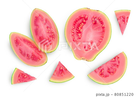 Guava fruit slices isolated on white background with clipping path and full depth of field. Top view. Flat lay 80851220