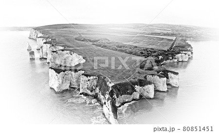 Old Harry Rocks in England - aerial view 80851451