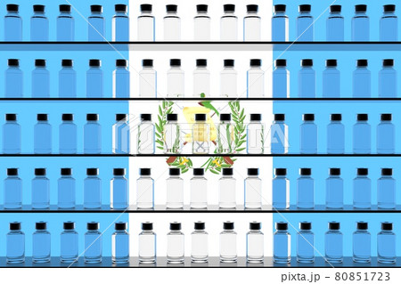 Vaccine bottles and flag of Guatemala. Vaccination related conceptual 3D rendering 80851723