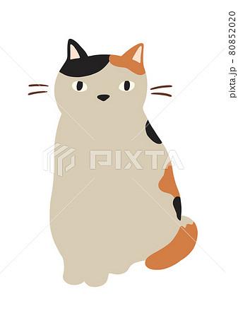 すわる猫のイラスト-ミケ猫 80852020