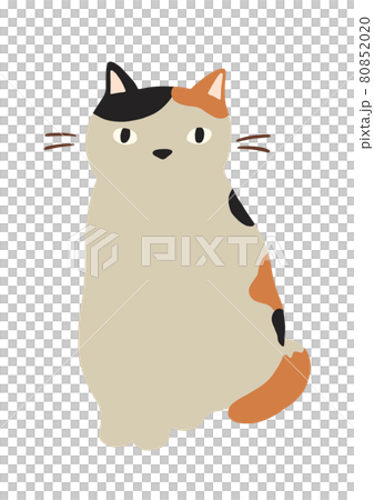 すわる猫のイラスト-ミケ猫 80852020