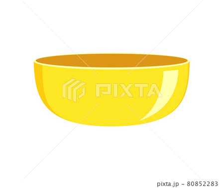 Empty yellow plastic or ceramic bowl isolated on white background. Clean dishware for cereal, soup or salad. Vector cartoon illustration 80852283