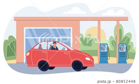 Flat cartoon character in city life scene at gas station,vector illustration concept Flat cartoon character in city life scene at gas station,vector illustration concept 80852448