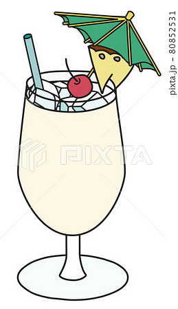 Stylish hand-drawn doodle cartoon style vector illustration. Sweet Caribbean Pina colada cocktail garnished with pineapple, cherry and umbrella. For bar menu or alcohol cook book recipe Stylish hand-drawn doodle cartoon style vector illustration. Sweet Caribbean Pina colada cocktail garnished with pineapple, cherry and umbrella. For bar menu or alcohol cook book recipe 80852531