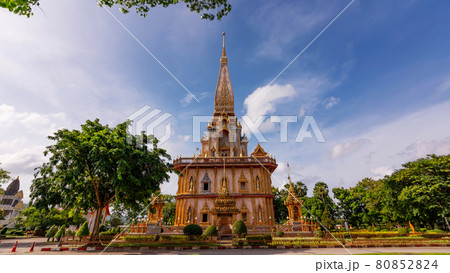 Beautiful pagoda in Phuket, Thailand - 8 August 2021 , The Phra Mahathat Chedi (Great Relic Stupa) Wat Chalong or Wat Chaithararam is famous tourist destination in Phuket Thailand 80852824