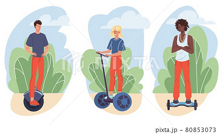Set of flat cartoon characters ride modern vehicles,vector illustration concept Set of flat cartoon characters ride modern vehicles,vector illustration concept 80853073