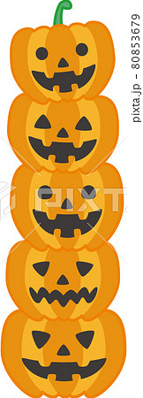 5個積み重なるシンプルで可愛いハロウィンのかぼちゃのイラスト 80853679