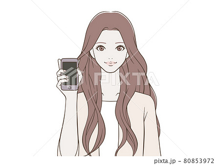 笑顔でスマートフォンを持つ女性 80853972