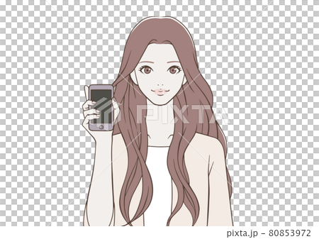 笑顔でスマートフォンを持つ女性 80853972