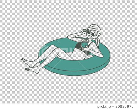 浮輪に乗っている女性-2色 80853973