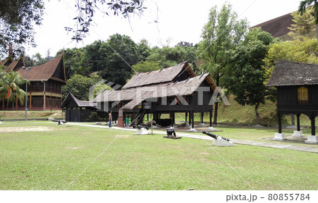 SEREMBAN, MALAYSIA -JULY 11, 2016: Negeri Sembilan Malay traditional house. The house made from woods and no steel nail is used.   80855784