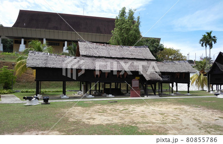 SEREMBAN, MALAYSIA -JULY 11, 2016: Negeri Sembilan Malay traditional house. The house made from woods and no steel nail is used.   80855786