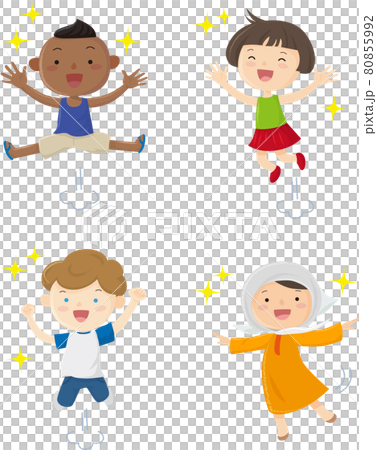 Children of various races happily jumping, SDGs Children of various races happily jumping, SDGs 80855992