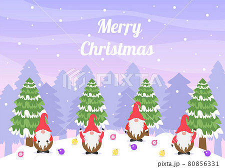 Merry Christmas Cute Cartoon Dwarf little fantasy, Santa Claus And Elves Characters. Tree or Gifts As An Additional Background Vector Illustration 80856331